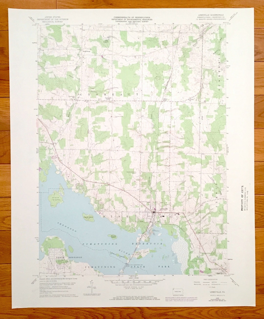 Antique Linesville, Pennsylvania 1959 US Geological Survey Topographic