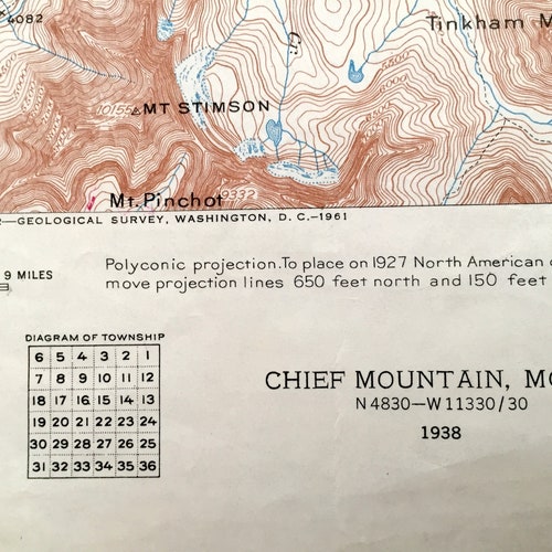 Antique Glacier National Park, Montana 1938 US Geological Survey Topographic Map shops – Lake McDonald, Livingstone Range Blackfeet Reservation MT