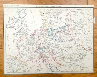 Antike Europa-Karte von 1842 aus dem Atlas Géographique, Astronomique et Historique von G Heck - Frankreich, Schweden, Russland, Italien, Spanien