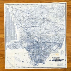 Antike Metzgers Landkarte von Los Angeles County, Kalifornien 1960er Jahre – Hollywood, BEVERY HILLS, Malibu, Pasadena, San Petro, Santa Monica, Watts, CA