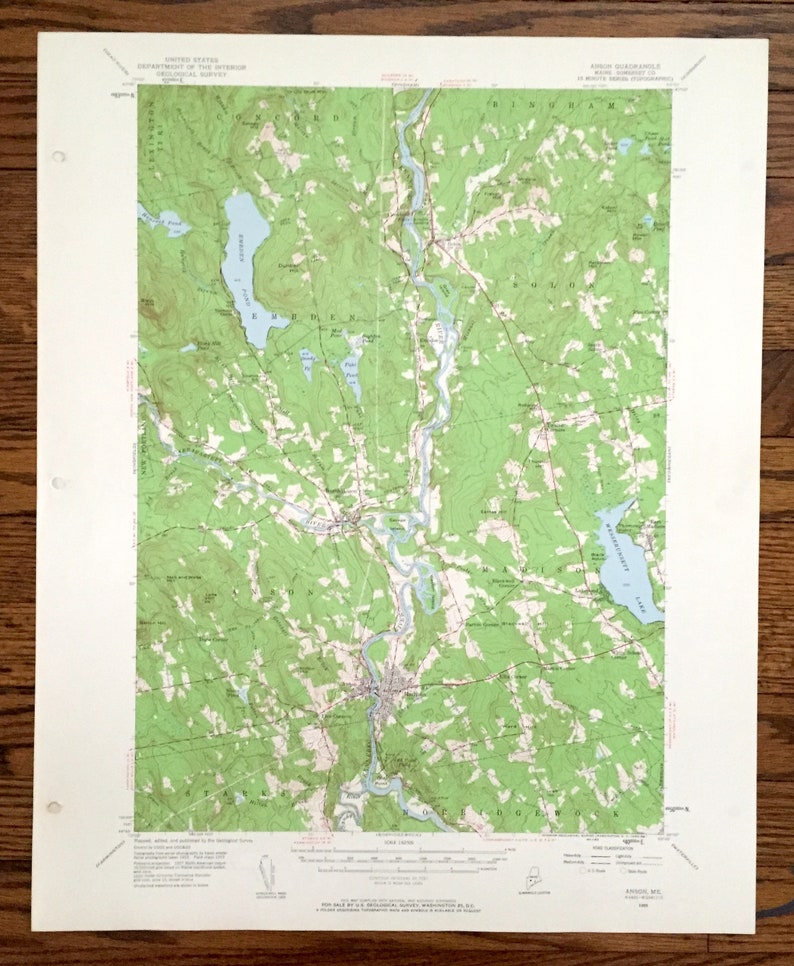 Antique Anson Maine 1955 US Geological Survey Topographic Map Etsy