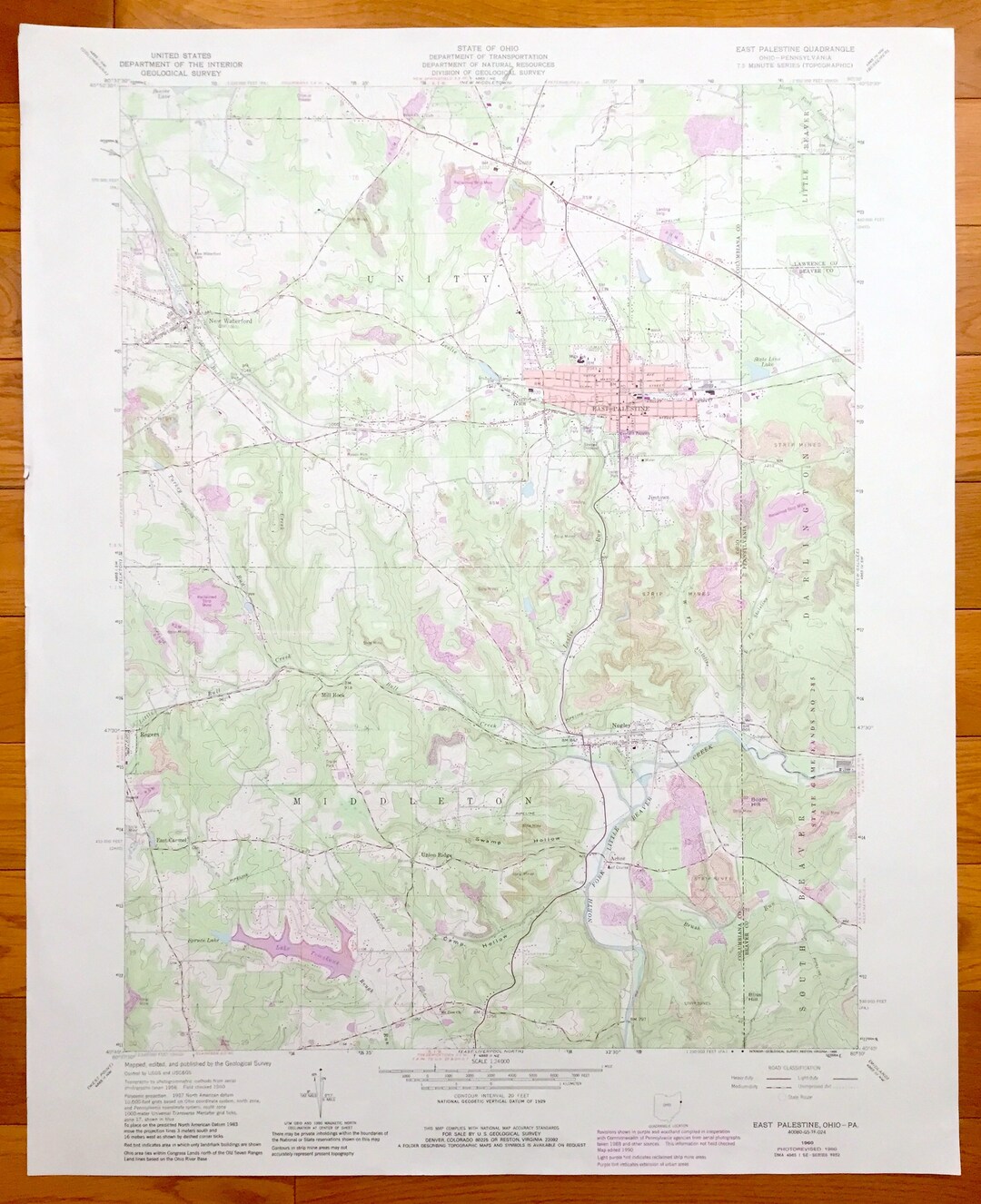 Antique East Palestine, Ohio 1960 US Geological Survey Topographic Map