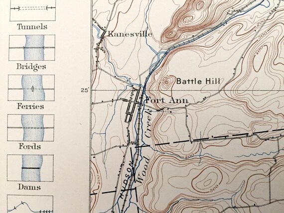 アンティーク フォート アン、ニューヨーク 1898 年米国地質調査所地形