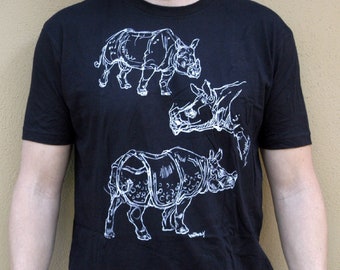 INDIAN RHINO T-SHIRT, Men's/Unisex, Fauna Shirts, Quality Fitted Crew Neck Tee