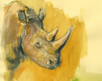White Rinos ORIGINAL WATERCOLOR