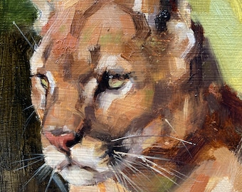 クーガー、ピューマ、マウンテンライオンの野生動物アート、羽根の