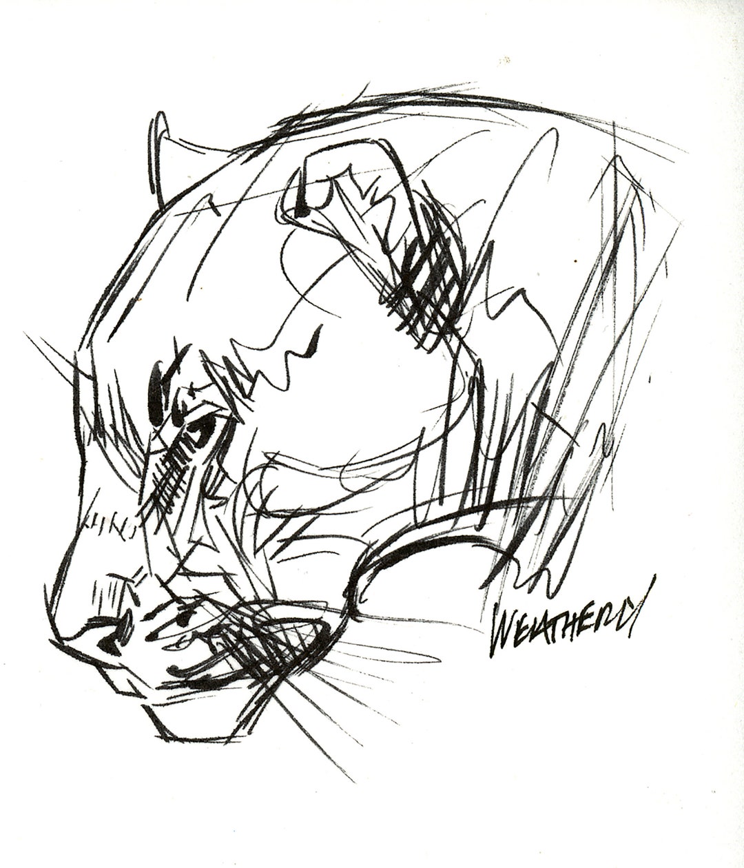 Schwarze Jaguar Geste Kopf ORIGINAL ZEICHNUNG - Etsy Schweiz, image size:1080x1260