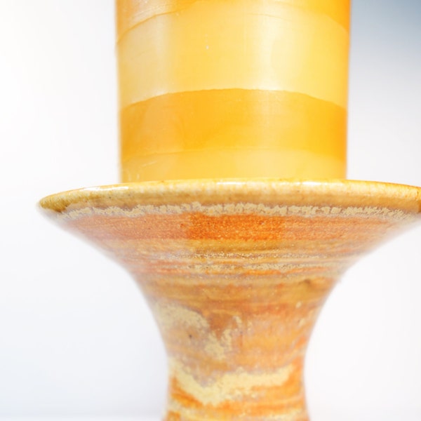 Beeswax Candle with Stand | Unique Candles | Organic Beeswax Pillar Candle | Pillar Candle Stand | Ceramic Candle Holder | Unique Gifts