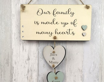 Personalized Family Name Sign - Handmade MDF Heart Plaque