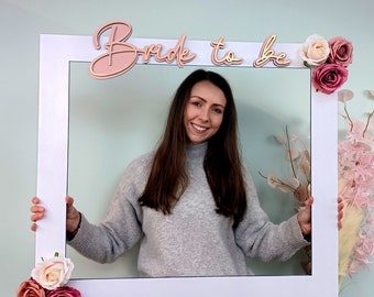 Personalized Bride To Be Selfie Frame: Cherry Wood Hen Party Prop