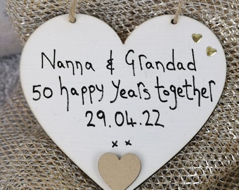 Personalized 50th Anniversary Wooden Heart Gift: Handcrafted Gold Wedding Present