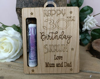 Personalised 30th Money Holder-Birthday Money Holder Personalized-Alternative Cash Envelope-Birthday ANY AGE