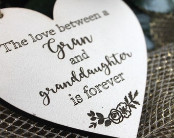 Personalized Wooden Heart Sign: Gift for Gran, Laser Cut MDF