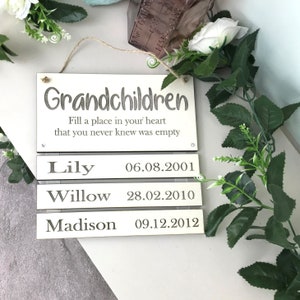 Personalized Grandparent Wooden Sign: Grandchildren Names & Dates