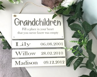 Personalized Grandparent Wooden Sign: Grandchildren Names & Dates