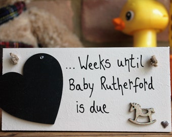 Baby Shower Gifts Sign - Personalised Baby Countdown Plaque - Pregnancy Gift -Baby Due Countdown Sign For Boy Girl - FREE PERSONALISATION