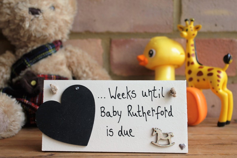 Baby Shower Gifts Sign Personalised Baby Countdown Plaque Pregnancy Gift Baby Due Countdown Sign For Boy Girl FREE PERSONALISATION image 3