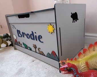 Personalized Dinosaur Toy Box: Handmade Wooden Kids Storage Chest