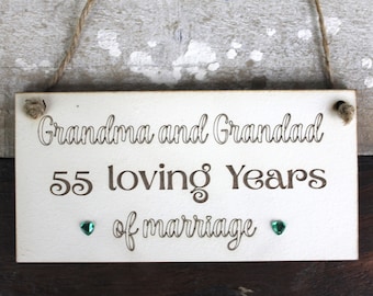 55th Wedding Anniversary Gift-Gift for Grandma and Grandad-Personalised 55th Anniversary Gift-Wooden Wall Art-Anniversary Gift from Children