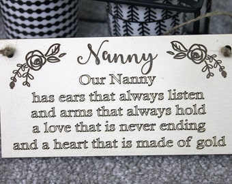 Gift for Nanny-Personalised Wooden Sign Nanny Gift-Best Present for Nanny-Nanny's Birthday Gift-Mothers Day Gift-Nanny's Christmas Gift