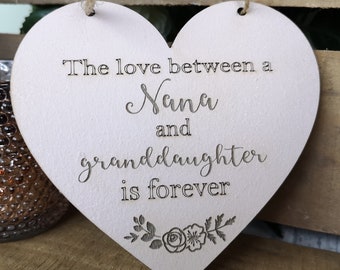 Personalized Nana Gift: Laser Cut Wooden Heart from Granddaughter