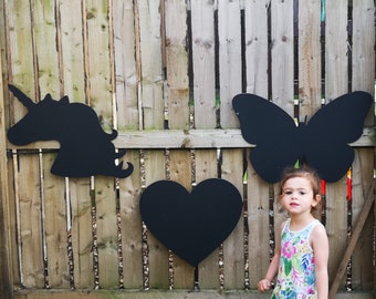 Kids Chalkboard Set: Unicorn, Heart, Butterfly, Outdoor Playhouse Decor
