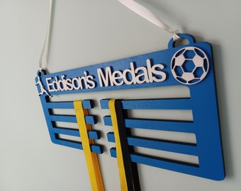 Personalised Football Medal Holder-Medal Hanger Plaque Soccer -Personalised Football Medal Plaque-Medal Display Rack-Medal Holder with Name