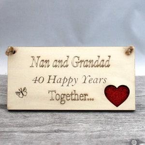 40 Years Together-Wedding Anniversary Gift-40th Ruby Wedding-Anniversary Personalized Plaque-Gift for Grandparents-Nan and Grandad