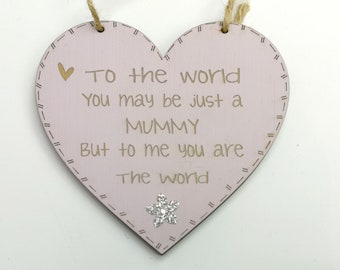 Personalized Mum Wooden Heart Sign, Engraved Mothers Day Gift