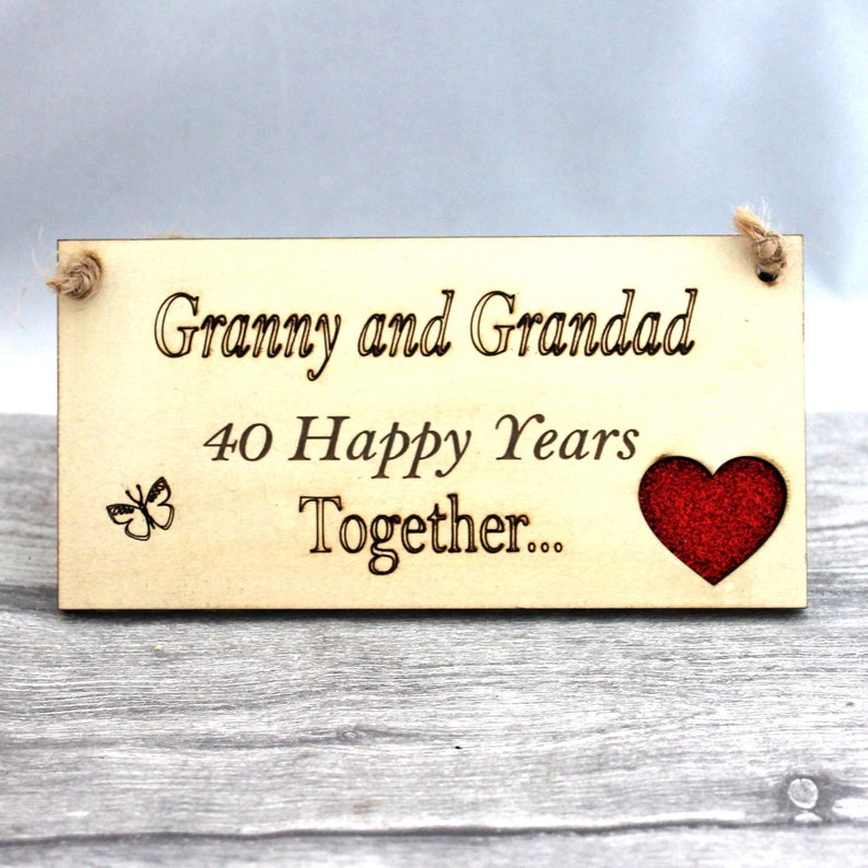 40 Years Together-Wedding Anniversary Gift-40th Ruby Wedding-Anniversary Personalized Plaque-Gift for Grandparents-Granny and Grandad image 2