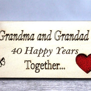 40 Years Together-Wedding Anniversary Gift-40th Ruby Wedding-Anniversary Personalized Plaque-Gift for Grandparents-Grandma and Grandad