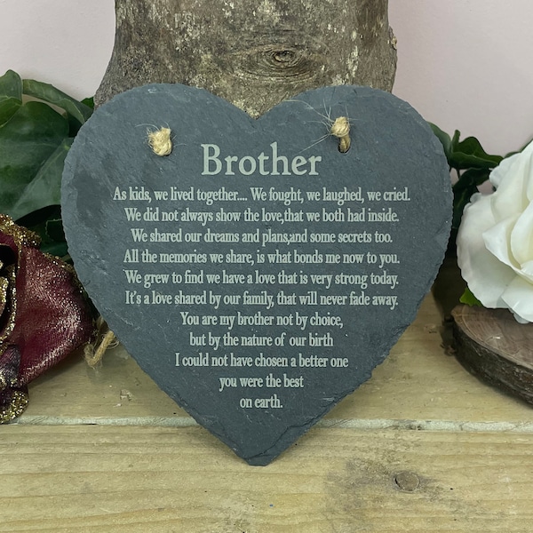 Memorial Remembrance Brother-Remembrance Slate Heart Grave Stone-Grave Decoration for Cemetery-Memorial Stone for Grave-Grief and Loss Slate