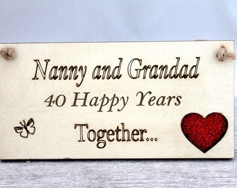 40th Ruby Wedding-Anniversary Personalized Plaque-Gift for Grandparents-Nanny and Grandad-Wedding Anniversary Gift-