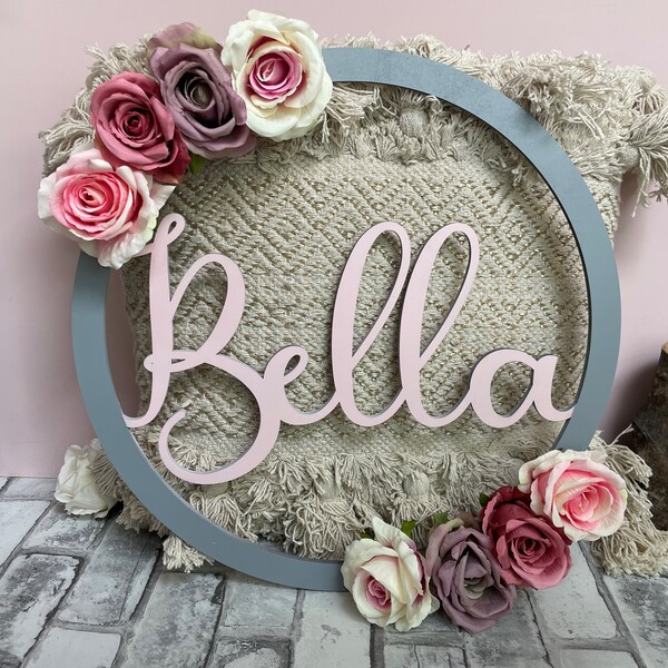 Nursery Name Sign Baby Girl-Wall Sign for Baby Room-Floral Name Signs-Hanging Bedroom Decoration-Kids Wall Art Decor-Kids Party Decoration