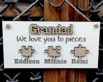 Personalized Grandad Gift: Oak Veneer Puzzle Piece Sign