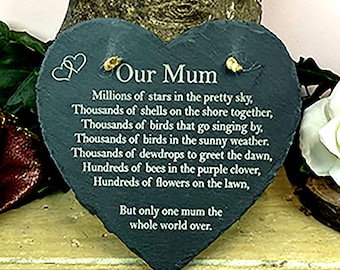 Personalized Mum Memorial Slate Heart: Garden Grave Stone