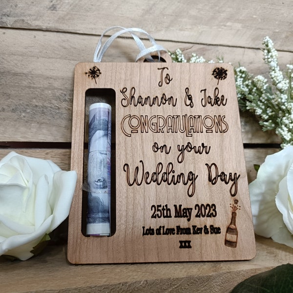 Personalized Wedding Gift Money Holder: Engraved Cash Keepsake
