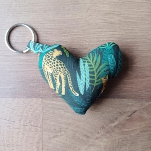 Jungle print heart keychain