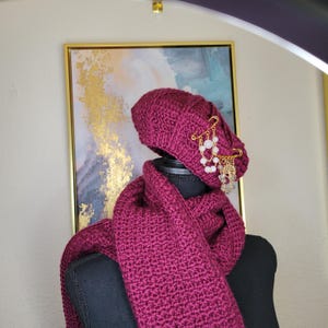 Raspberry Beret and matching scarf set ,inspired by the Prince song
