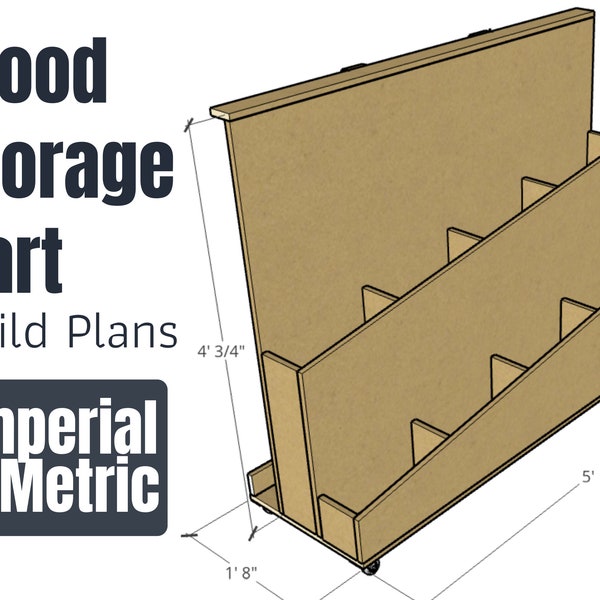 Rolling Wood Storage Cart Blueprint Plans (imperial and metric)