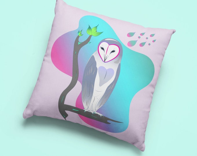 Printed Throw Pillow Case (18"X18") - Repose | Illustrated Owl Pillow Cover | Owl Design Pillow Case | Owl Design Pillow Sham