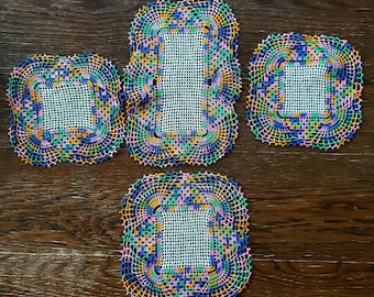 Vintage Crocheted Doilies, Varigated, Set of 4, Rainbow Handmade Doilies