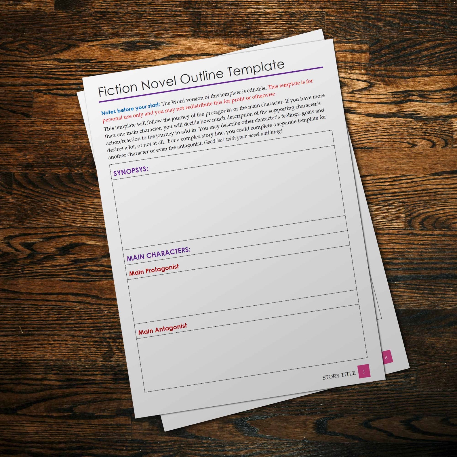 Fiction Novel Outline Template | Editable Word Doc (digital Download ...
