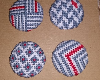 Grey and Red Patterned Buttons