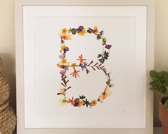 Pressed wildflower letter B giclée print