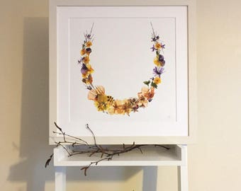 Pressed wildflower lucky horseshoe giclée print