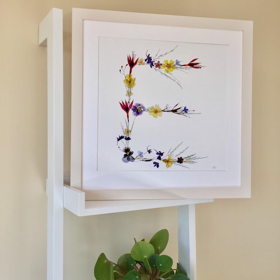 Pressed Wild Flower Letter E Giclée Print On Fine Art Etching Paper - 