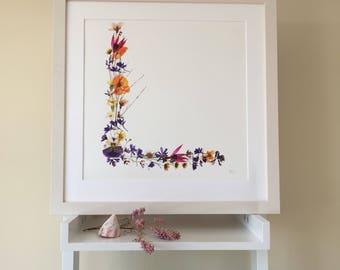 Pressed wildflower letter L giclée print