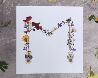 Pressed wildflower letter M giclée print