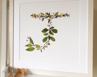 Pressed wildflower letter J giclée print